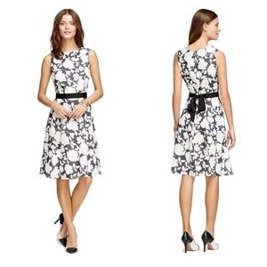 Brooks Brothers Charcoal and White Floral Fit-and-Flare Dress